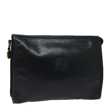 LOEWE Anagram Clutch Bag Leather Black Auth 81940