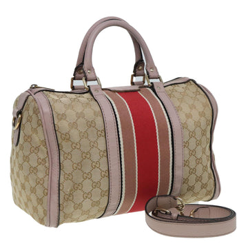 GUCCI GG Canvas Boston Bag 2way Beige Pink Auth 82022