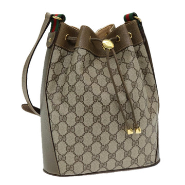 GUCCI GG Canvas Web Sherry Line Shoulder Bag PVC Leather Beige Green Auth 82024