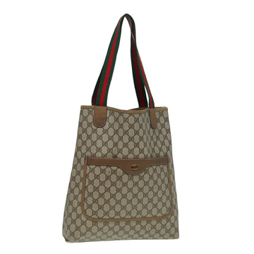 GUCCI GG Supreme Web Sherry Line Tote Bag PVC Leather Beige 39 02 003 Auth 82101