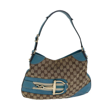 GUCCI Horsebit Sherry Line GG Canvas Shoulder Bag Beige 137388 Auth 82262