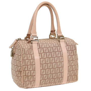 FENDI Zucchino Canvas Mini Boston Bag Pink Auth 82685