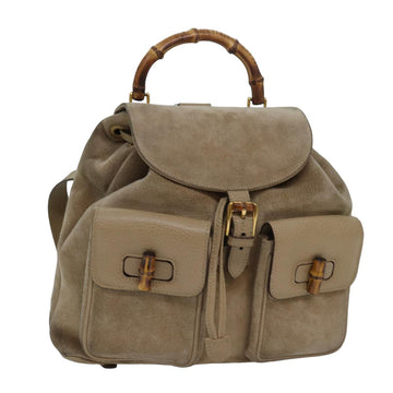 GUCCI Bamboo Backpack Suede Beige 003 2058 0016 Auth 82702