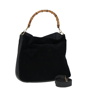 GUCCI Bamboo Hand Bag Suede 2way Black 001 2404 15770 Auth 82831