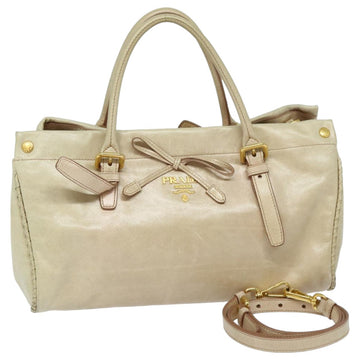 PRADA Hand Bag Leather 2way Beige Auth 82879