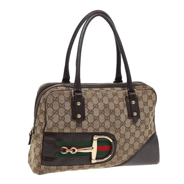 GUCCI GG Canvas Web Sherry Line Hand Bag Beige Red Green 141503 Auth 83143