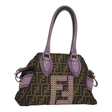 FENDI Zucca Canvas Hand Bag Brown Black Purple Auth 83149