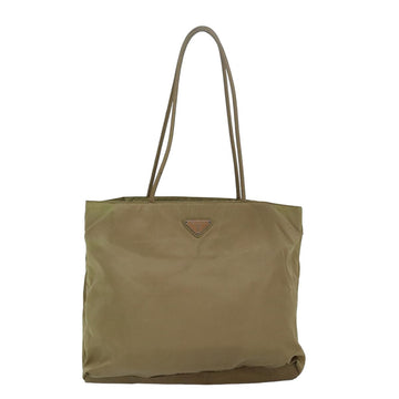 PRADA Tote Bag Nylon Beige Auth 83165