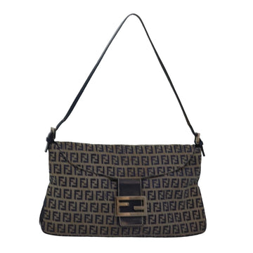 FENDI Zucchino Canvas Mamma Baguette Shoulder Bag Navy Auth 83213