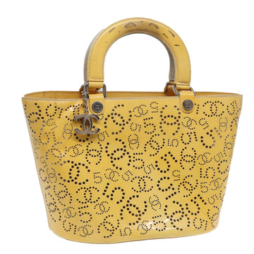 CHANEL Punching Hand Bag Enamel Yellow CC Auth 83217