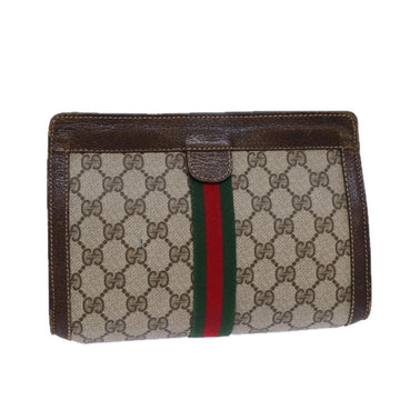 GUCCI GG Supreme Web Sherry Line Clutch Bag PVC Beige 67 014 2125 Auth 83284