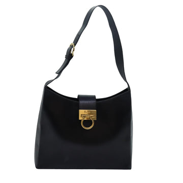 SALVATORE FERRAGAMO Gancini Shoulder Bag Leather Black Auth 83297