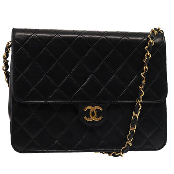 CHANEL Matelasse Chain Shoulder Bag Lamb Skin Black CC Auth 83342