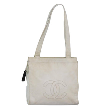 CHANEL COCO Mark Tote Bag Leather White CC Auth 83380