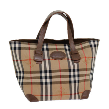 BURBERRY Nova Check Hand Bag Canvas Beige Auth 83402