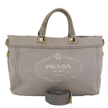 PRADA Hand Bag Canvas 2way Gray BN2069 Auth 83404