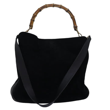 GUCCI Bamboo Hand Bag Suede 2way Black Auth 83450