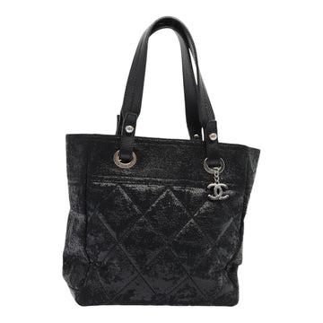 CHANEL Paris Biarritz Tote PM Hand Bag Coated Canvas Black CC Auth 83451