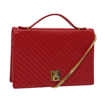 CELINE Chain Shoulder Bag Leather Red Auth 83473