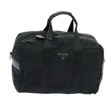 PRADA Boston Bag Nylon Black Silver Auth 83519