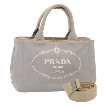 PRADA Canapa PM Hand Bag Canvas 2way Gray Auth 83575