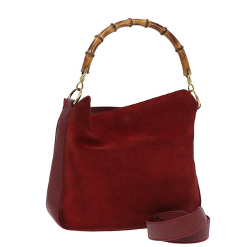 GUCCI Bamboo Hand Bag Suede 2way Red 001 1638 Auth 83719