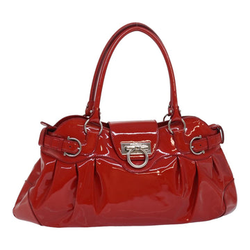 SALVATORE FERRAGAMO Gancini Hand Bag Enamel Red Auth 83740