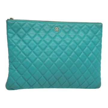 CHANEL Clutch Bag Caviar Skin Turquoise Blue CC Auth 83807A