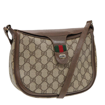 GUCCI GG Canvas Web Sherry Line Shoulder Bag PVC Leather Beige Green Auth 83808