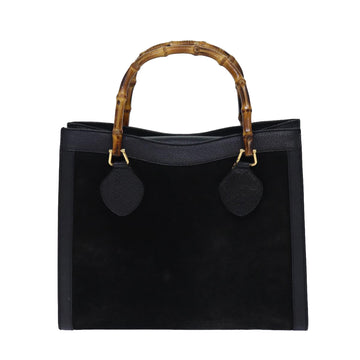 GUCCI Bamboo Hand Bag Suede Black 002 1095 026 Auth 83941