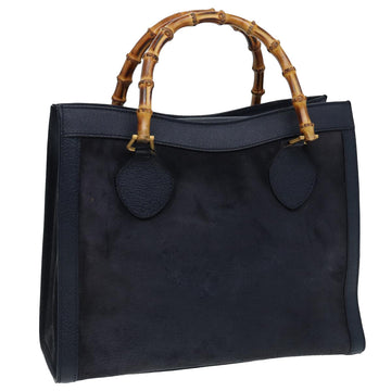 GUCCI Bamboo Hand Bag Suede Leather Navy Auth 83943