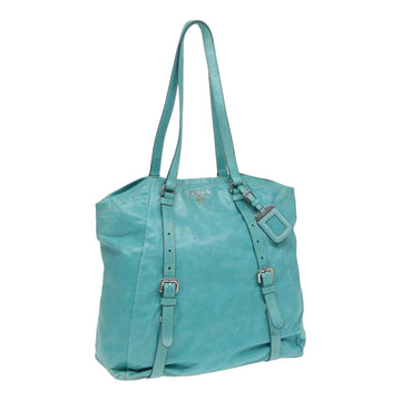 PRADA Tote Bag Leather Turquoise Blue Auth 83948