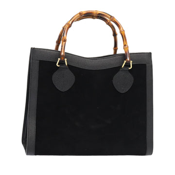 GUCCI Bamboo Hand Bag Suede Black Gold 002 1186 0260 Auth 83973