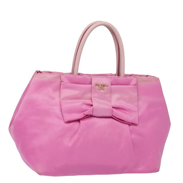 PRADA ribbon Hand Bag Nylon Pink Auth 84004