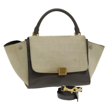 CELINE Luggage Hand Bag Leather 2way Beige Gray Auth 84017