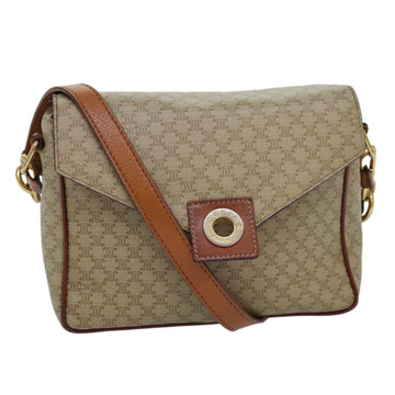 CELINE Macadam Canvas Shoulder Bag Beige Auth 84210