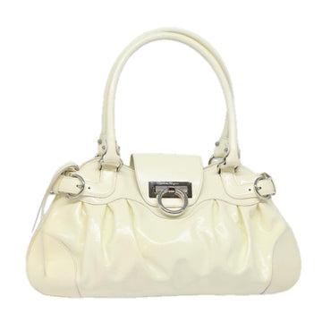 SALVATORE FERRAGAMO Gancini Hand Bag Patent leather White Auth 84216