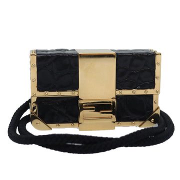 FENDI Lip case Shoulder Bag Leather Black Gold Auth 84300