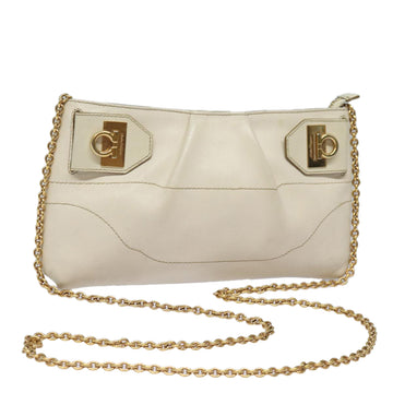 SALVATORE FERRAGAMO Gancini Chain Shoulder Bag Leather White Auth 84417