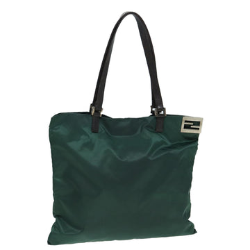 FENDI Tote Bag Nylon Leather Green Brown Auth 84445