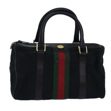 GUCCI GG Canvas Web Sherry Line Boston Bag Black Red Gold 010 378 Auth 84562