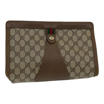 GUCCI GG Supreme Web Sherry Line Clutch Bag PVC Leather Beige Red Auth 84566