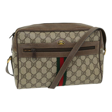 GUCCI GG Supreme Web Sherry Line Shoulder Bag PVC Leather Beige gold Auth 84568