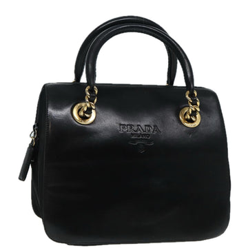 PRADA Hand Bag Leather Black Auth 84593