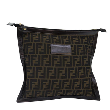 FENDI Zucca Canvas Clutch Bag Brown Black gold Auth 84616