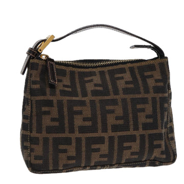 FENDI Zucca Canvas Hand Bag Brown Black gold Auth 84622