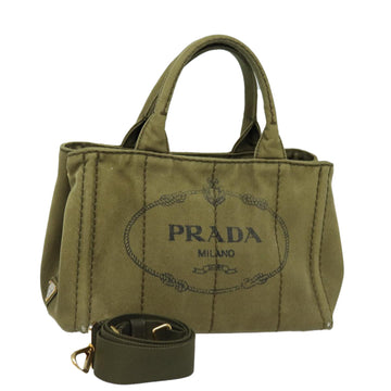 PRADA Canapa PM Hand Bag Canvas 2way Khaki Gold Auth 84641