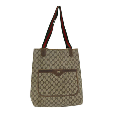 GUCCI GG Supreme Web Sherry Line Tote Bag PVC Leather Beige 39 02 003 Auth 84942