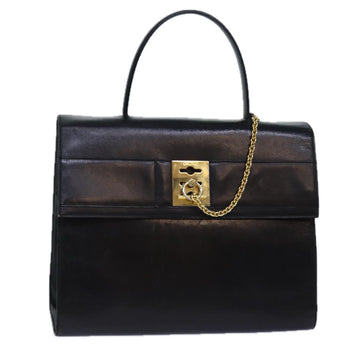 CELINE Hand Bag Leather Black Gold Auth 85104