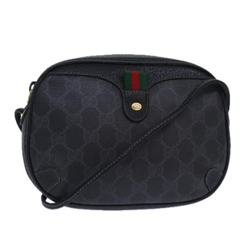 GUCCI GG Supreme Sherry Line Shoulder Bag PVC Black Gold 156 02 066 Auth 85106